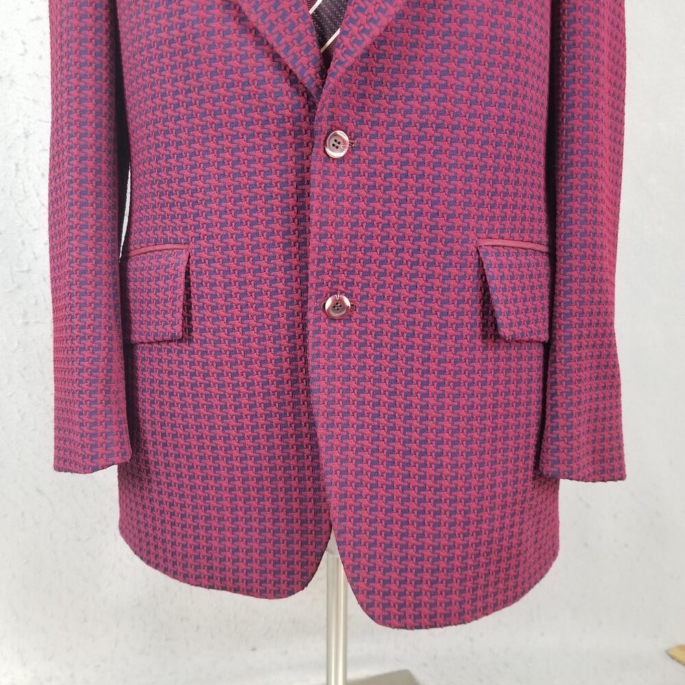 Vintage Sears Blazer Mens 42 Red Geometric Knit Travelknit Sport Coat Jacket - Picture 3 of 16